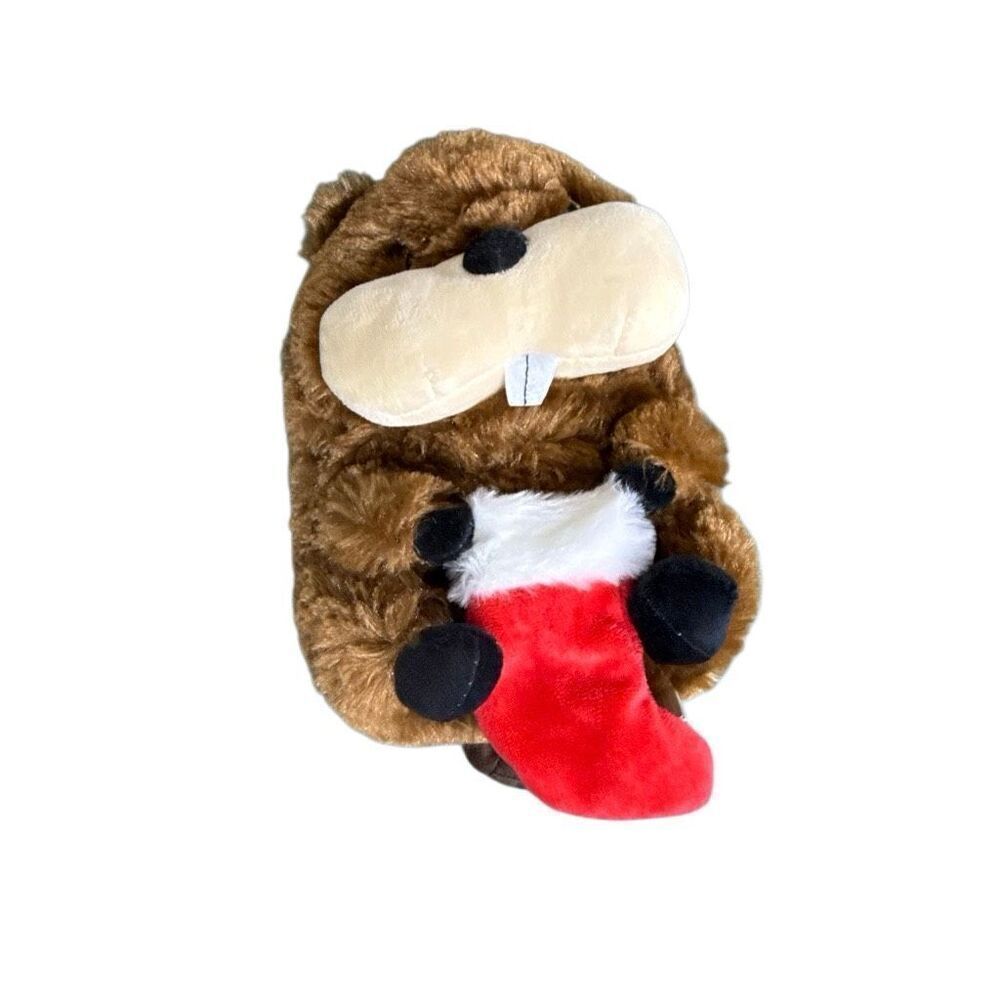 Nanco Belly Buddies Beaver Christmas With Stocking Plush Stuffed Animal Toy 8"